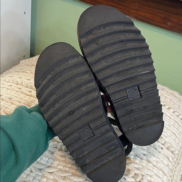 Dr. Martens Black Leather Strappy Platform Sandals with Yellow Stitching - Picture 2 of 6